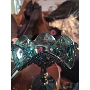 Inches Tall 6.5 To 7inches DiameterVintage LE Smith Teal Blue Glasd N...